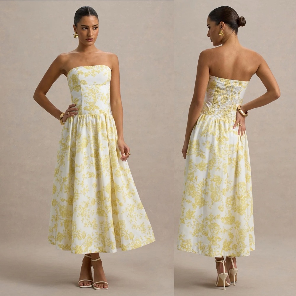 Brand New- Club L London Bluebell Lemon Poplin Drop Waist Midi Dress 🍋✨ - Picture 3 of 16